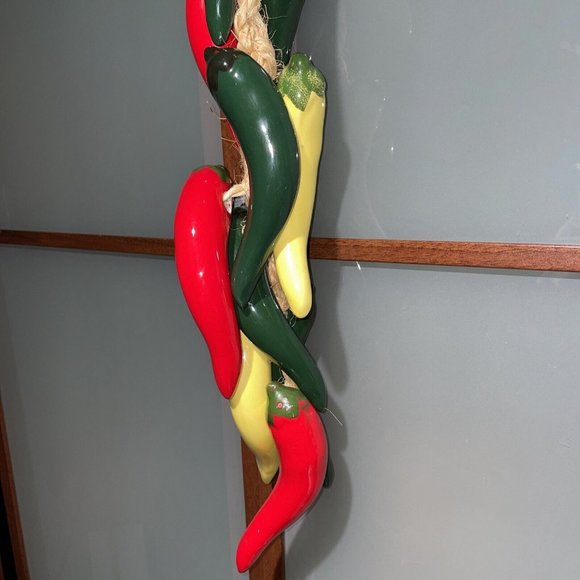 Ceramic Jalapeño Chili Pepper Ristra Hanging Hand Painted Southwestern Decor - Picture 3 of 5